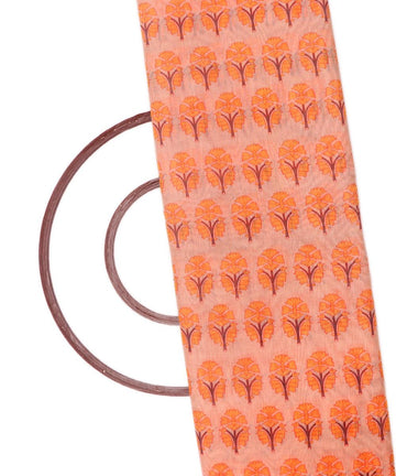 light orange colour paisley print chanderi fabric